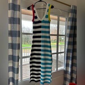 STAUD Striped Maxi Dress - Black, White, Blue, Yellow